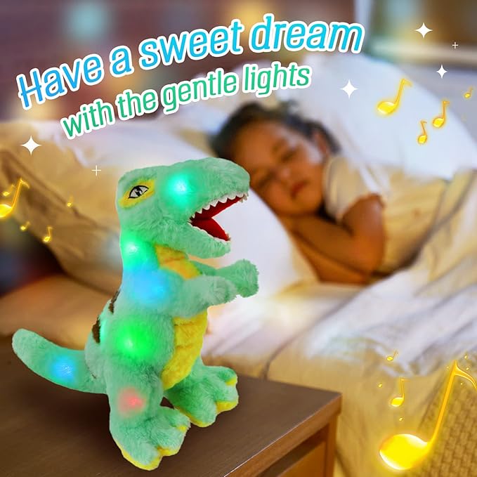 Glow Guards Light up Musical T-Rex Dinosaur Stuffed Animal,Soft Dinosaur Plush Toy with LED Night Light&Lullaby Glow in The Dark,Birthday Children's Day Hoilday Gifts for Toddler Kids Boys Girls,14''