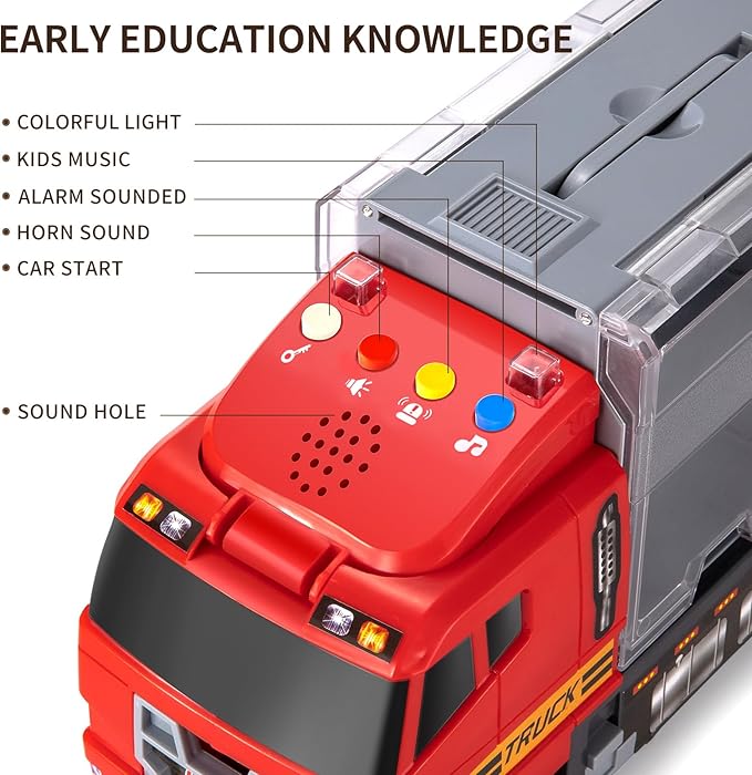 TEMI Toddler Toys for 3 4 5 6 Years Old Boys, Die-cast, Alloy Metal Emergency Fire Rescue Vehicle Transport Car / Truck Toys Set w/Play Mat for Age 3-9 Toddlers Kids Boys & Girls