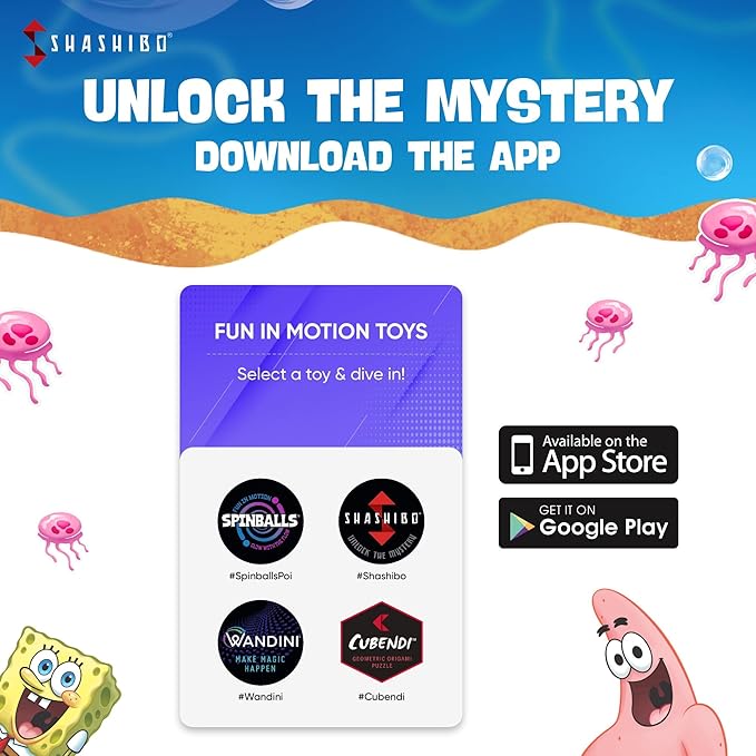 SHASHIBO Spongebob Squarepants Shape Shifting Box - STEM Magnetic Fidget Cube That Transforms Into Over 70 Shapes, Download Fun in Motion Toys Mobile App (Beach Buddies)