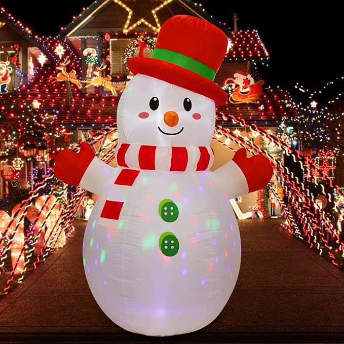 Peyton 6FT Inflatable Snowman Outdoor Decorations, Blow up Snowman Inflatable with Rotating Built-in LED Light, Christmas Inflatable Yard Decoration Indoor and Outdoor.