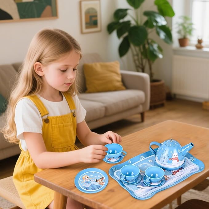 Princess Tea Party Set for Little Girls Ages 3-6, 15-Piece Pretend Play Kitchen Toys with Teapot, Cups, Plates & Storage Case, Princess Gift Set