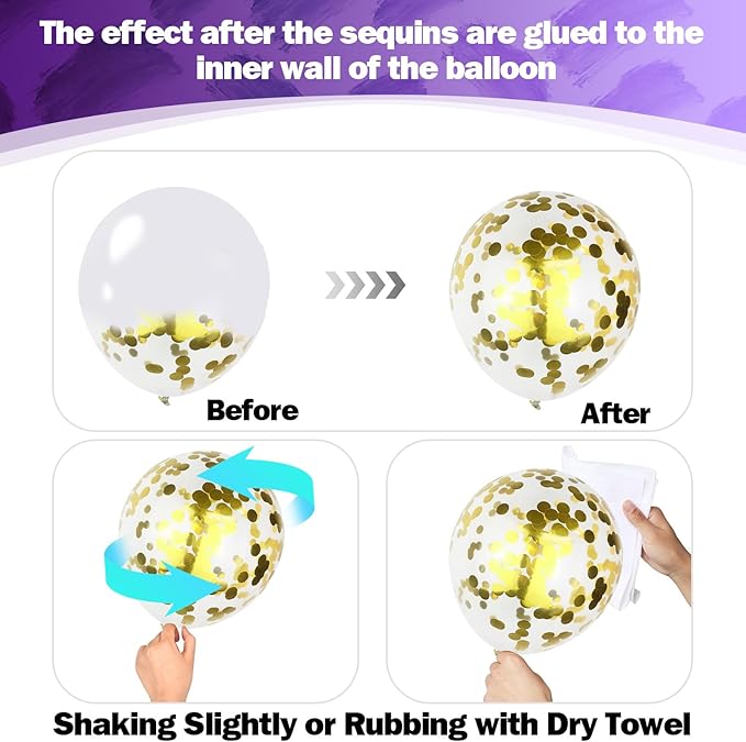 Pastel Purple Gold Balloons Set, 60Pcs 12 Inch Light Macaron Metallic Dark Purple Lavender Balloon with Gold Confetti Latex Balloons for Graduation Birthday Wedding Baby Bridal Shower Party Decoration