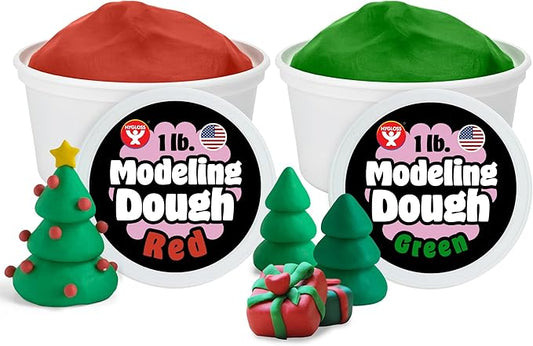 Hygloss Play Modeling Dough for Kids – Safe & Non-Toxic Sensory Dough for Arts and Crafts – 1 lb Tub – Play Clay for Toddler Activities, Preschool Classroom Must-Haves – Red and Green Color, Unscented