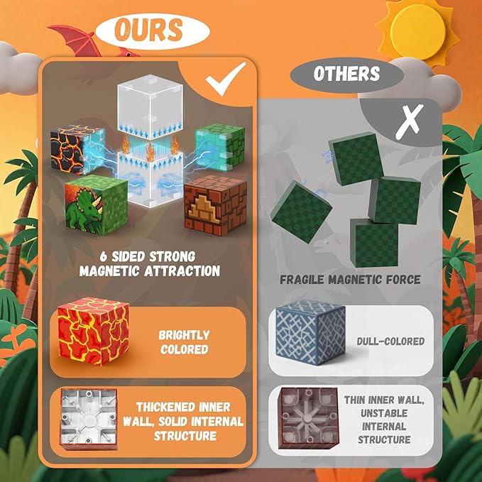 100 PCS Magnetic Blocks for Kids Ages 3 4 5 6 7 8 9 10, STEM Sensory Building Toys, Dinosaur Magnetic Toys, Christmas Birthday Gifts for Toddlers Boys & Girls