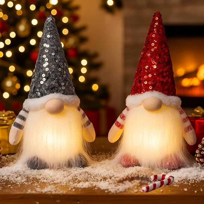 2PCS Christmas Gnomes Decorations and Christmas Decorations Indoor Lighted - 12" Handmade Swedish Santa Gnomes Plush Cute Christmas Decor Elf Gift Xmas Table