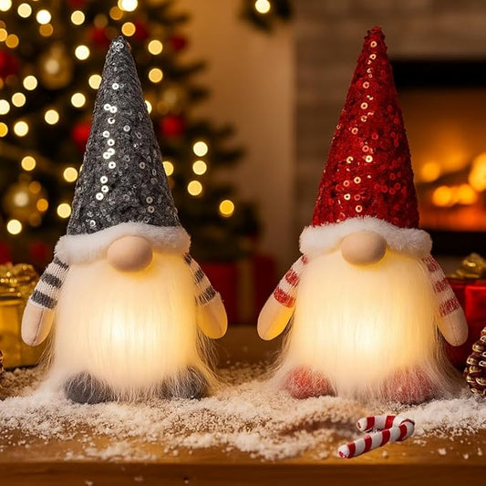 2PCS Christmas Gnomes Decorations and Christmas Decorations Indoor Lighted - 12" Handmade Swedish Santa Gnomes Plush Cute Christmas Decor Elf Gift Xmas Table