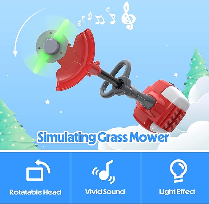 Toy Choi's Toy Trimmer - Power Construction Kids Trimmer,Outside Pretend Play Garden Toy with Light Sound,Educational Gift Kid Toddler Tool Set for Boy Girl Age 3, 4, 5,6,7+