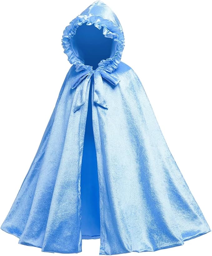Newland Princess Costume for Girls - Princess Cape Long Hooded Velvet Cloak Princess Accessories Size M: 4-8Y/L: 8-12Y