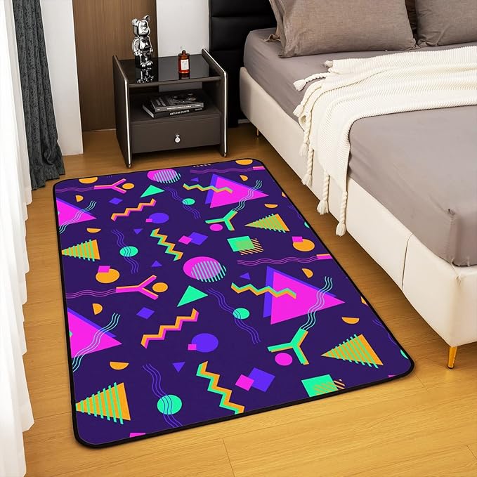 Memphis Area Rug 5x7 Hipster Retro Rug 80s 90s Hip Hop Funky Carpet for Bedside Colorful Pop Art Inspired Watercolor Eighties Memphis Geometrical 80s Non Shedding Decorative Rug