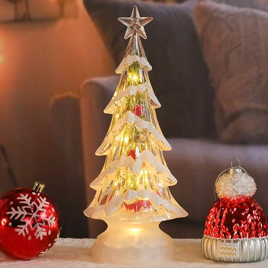 Acrylic Christmas Tree Table Decor, 11" Lighted up Christmas Tree Figurine, Battery Operated Home Decorations Gift for Indoor Holiday Party Mantel Fireplace Centerpiece Decor