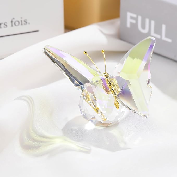 Movdyka Crystal Butterfly Decor Figurines for Mom Wife Women, Colorful Glass Butterfly Craft Desk Office Dcorations Table Centerpieces, Animal Ornaments Paperweight