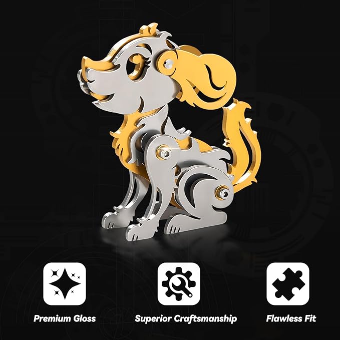 3D Metal Puzzles for Adults, Metal Model Kits for Adults, Gold Dog Mechanical 3D Puzzle Stainless Steel for Men Women Home Decor Art Craft Gifts Toys(Zodiac Sign).