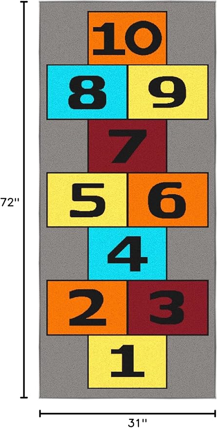 Ottomanson 2'7" x 6' Hopscotch Kids Rug - Play Mat for Playroom, Bedroom, Daycare & Classroom - Fun & Interactive Game Carpet - Durable and Non-Slip - Perfect for Learning & High-Traffic Areas, Gray