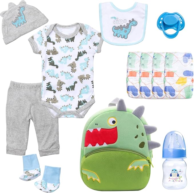12 Pcs Reborn Baby Dolls Clothes with Backpack for 17-22 Inch Reborn Newborn Doll Clothes Outfits Accessories Baby Boy Doll Clothing Gift Sets