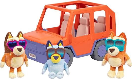 Bluey Big Heeler 4WD and Family Toddler Toy Car, Bingo and Chilli Plush Buddies, Opening Hood Storage, Car Toys for Kids 3+, Amazon Exclusive