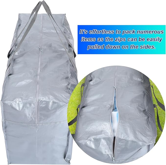 Windyun 4 Pack 57 Gallon Extra Large Storage Bags XXL Moving Bags with Zipper Handles Heavy Duty Jumbo Big Totes Box for Halloween Skeleton 4-12 Feet Christmas Tree Storage College Dorm Cloth (Silver)