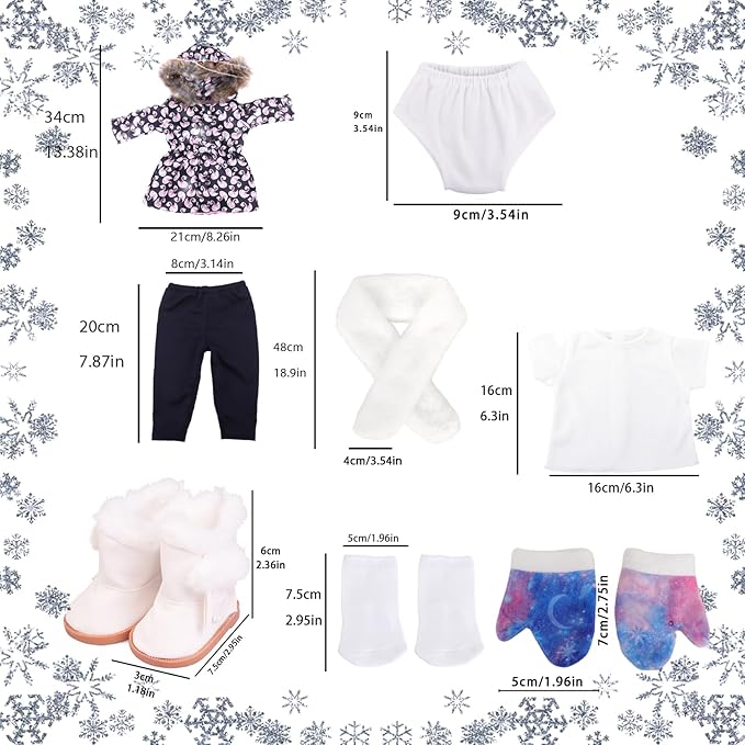 18-inch Doll Down Jacket, Doll Winter Clothing Set, 5 Different Colors and Patterns Available. (Deep Blue-Swan Print)