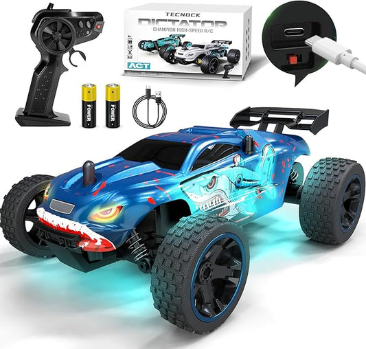 Tecnock RC Cars for Kids, 1:18 Scale 2WD RC Car with USB-C Easy Charging, 2.4GHz Remote Control Car with LED Lights & 50 Mins Playtime, Toys Gifts for Boys & Girls Ages 8-12