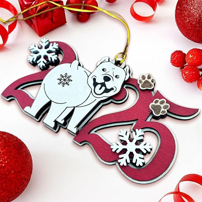 2025 American Pitbull Terrier Christmas Ornament – Wooden Pitbull Dog Ornament for Tree, Cute Puppy Holiday Decoration, Personalized Pet Keepsake Gift for Dog Lovers, Men, Women & Kids