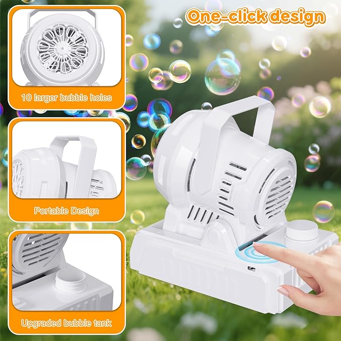 PANACARE Automatic Bubble Machine, Electric Portable Bubble Machine with 20 Bubble Solutions, Produce 10000+ Big Bubbles Per Minute, Suitable for Wedding/Birthday/Children/Party