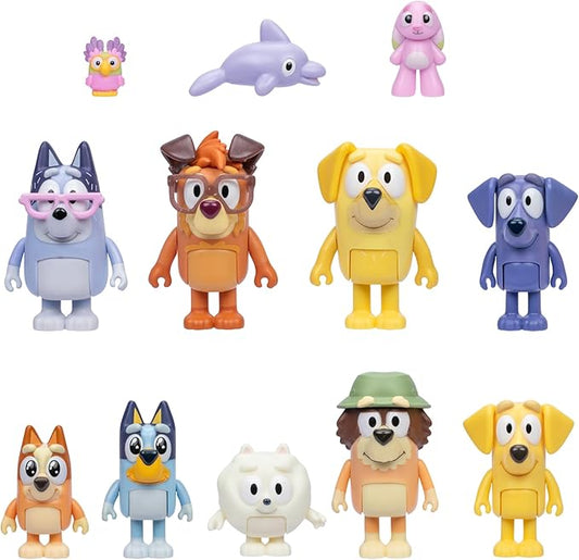 Bluey Figures Super Fan Collector Set – 12-Pack, Includes Chattermax, Grey Dancer, Lucky, Nana, Jean-Luc, Pom Pom, Grandad & More – Gift for Kids Ages 3+, Amazon Exclusive