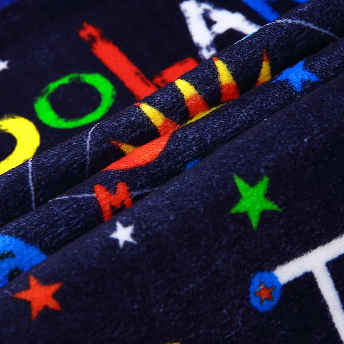 3x5 Outer Space Rug Kids Playroom Rug Solar System ABC Alphabet Educational Floor Mat Non Slip Backing Planet Carpet Ultra Soft Low Pile Area Rug for Bedroom Classroom Nursery Playroom Blue