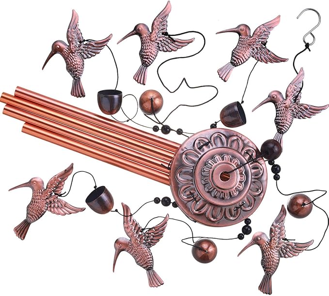 Garden Hummingbird Wind Chimes Outdoor Decor - with 4 Tubes 6 Bells 7 Hummingbirds Mobile Romantic Wind Catcher, Hummingbird Windchimes for Home, Xmas Mom Gifts, Festival, Balcony, Garden Decoration