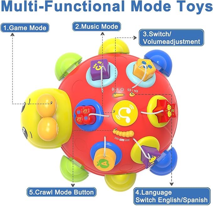 Baby Bilingual Musical Ladybug Crawling Toys,Baby Toys 6-12 Months with Light-up Music, Early Educational Learning Toys, Infant Gift Toys for 7 8 9 10 11 Months 1-2 Years Old Newborn Boys Girls (Red)