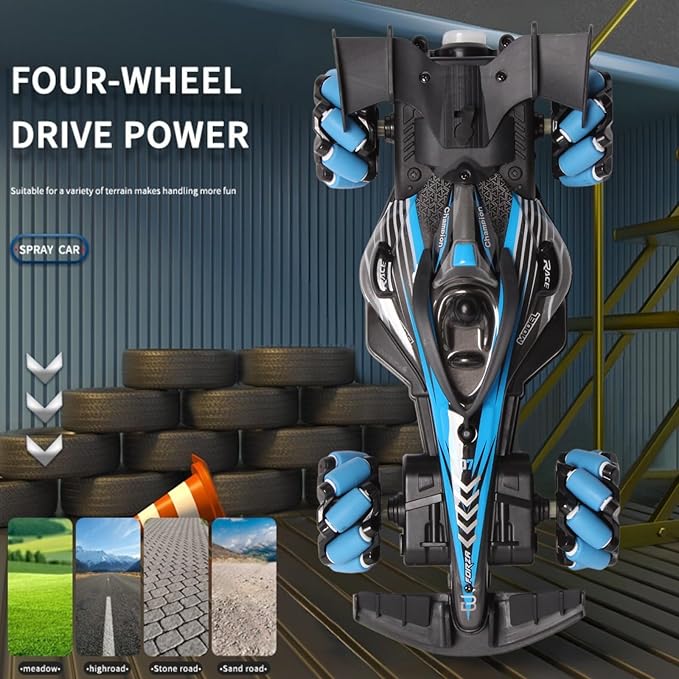 2.4GHz Remote Control Car - 360° Spin High-Speed Drift F1 Formula Racing, with Spray, Music & Light, Toy for Kids 8-12 Year Birthday Coolest Best Toy(Blue)