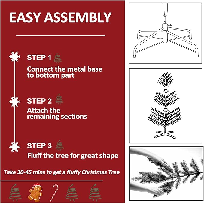 Flocked Christmas Tree Prelit, 7.5 ft Prelit Christmas Tree with Lights, Artificial Tree with 2700 Realistic Tips & 400 Lights Includes 10 Modes, On/Off Foot Flash Pedal