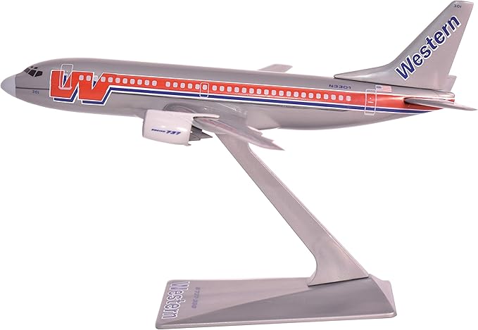 Flight Miniatures Western Bare Metal 737-300 1:200 Scale - Plastic Snap-Fit Model Airplane - Collectible Replica of Western Airlines Aircraft Part #ABO-73730H-004