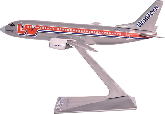 Flight Miniatures Western Bare Metal 737-300 1:200 Scale - Plastic Snap-Fit Model Airplane - Collectible Replica of Western Airlines Aircraft Part #ABO-73730H-004