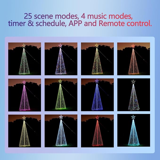 12FT Lighted Outdoor Christmas Tree 650LED Smart Music Sync RGB Fairy LightsShow APP and Remote Control for Outdoor Porch Yard Patio, Arbol de Navidad