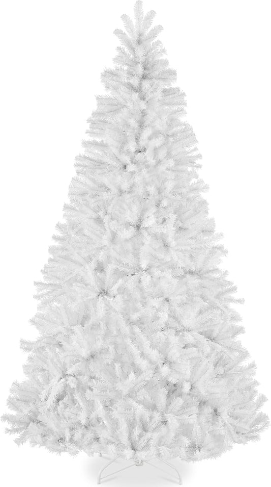 Best Choice Products Artificial Christmas Tree, 9ft Premium Unlit Realistic Spruce Holiday Décor w/Dense Branches, Metal Base – White Spruce