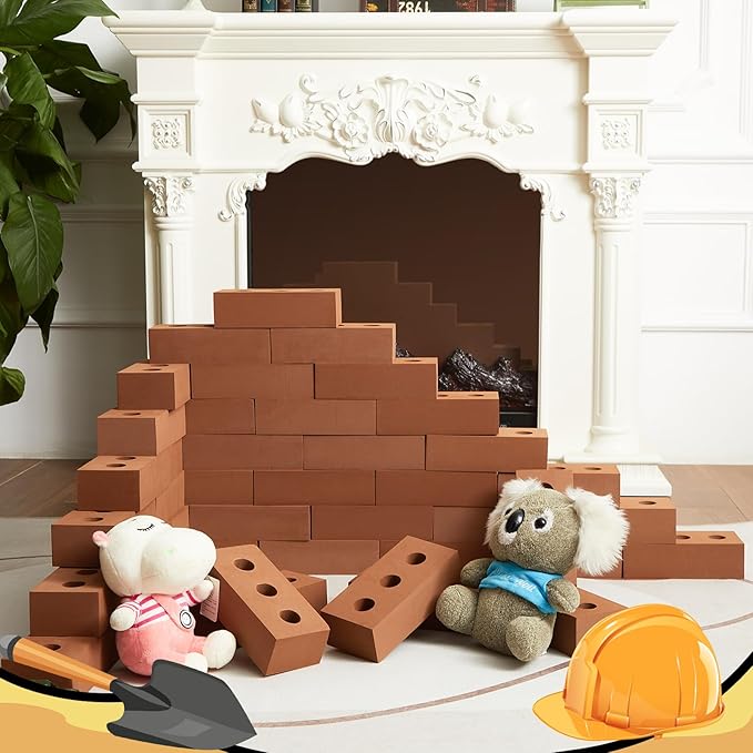 Zhanmai 50 Pack Foam Bricks Building Blocks for Kids Foam Cinder Blocks Large Fake Bricks Toy for Stacking and Construction 8 x 4 x 2.4 Inches(Square Round)