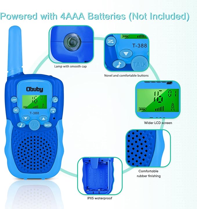 Walkie Talkies for Kids - 22 Channels 2 Way Radio with Backlit LCD Flashlight, 3 KM Range, Gift Toys for Age 3 and Up, Boys and Girls, Outdoor, Hiking, Camping