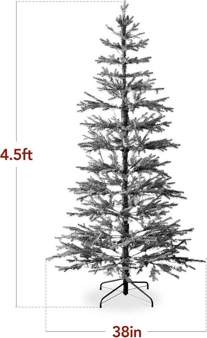 Best Choice Products Pre-Lit Sparse Christmas Tree 4.5ft Artificial Flocked Pine Holiday Décor Aspen Noble Fir White & Multicolor LED Lights- Black