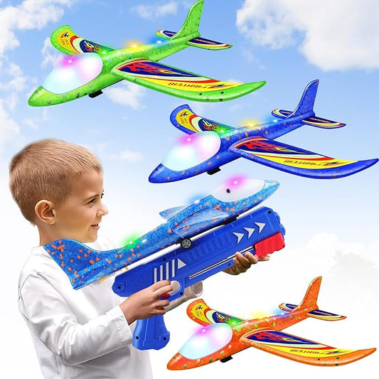 3 Pack Foam Airplane Launcher Toys, 2 Flight Mode Glider Plane,Kids Flying Toy,3 4 5 6 7 8 9 10 11 12 Year Old Boys Girls Gifts,Outdoor Sport Party Favor