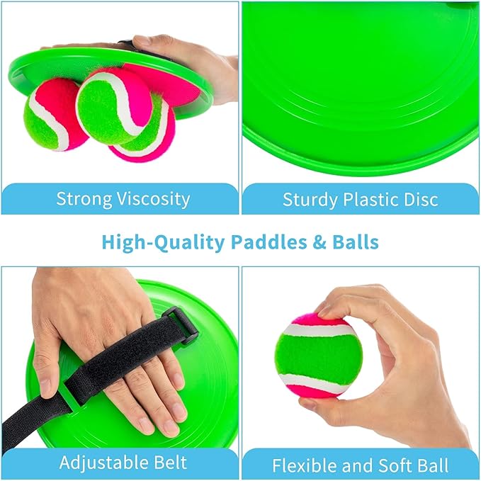 Outside Toys for Kids Ages 4-8 - Toss and Catch Ball Set, Kids Outdoor Games Yard Games for Kids and Adults with 6 Paddles and 3 Balls Toys for 3 4 5 6 7 8 Year Old Boys Girls Birthday