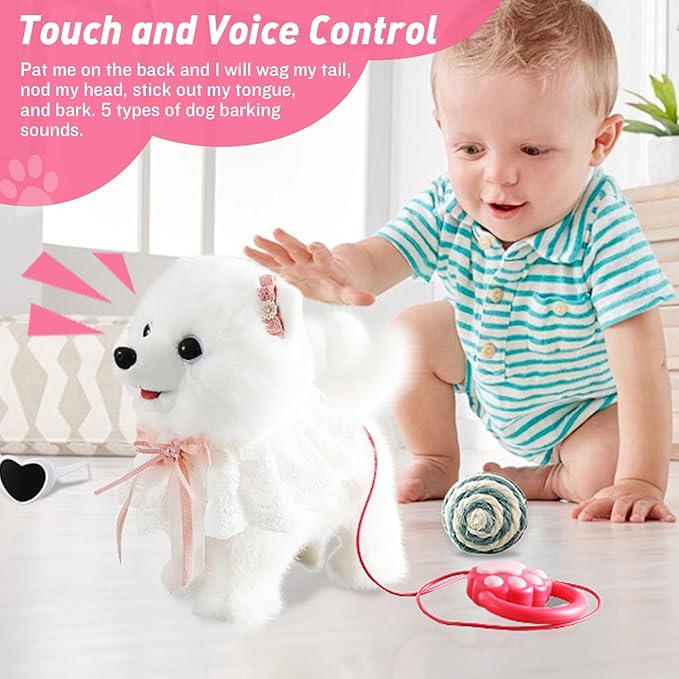 Samoyed Walking Barking Dog for Kids Interactive Musical Puppy Robot Repeats What You Say, Realistic Licking Tongue Wagging Tail Remote Control Toddler Toys for Girls and Boys Birthday Gifts