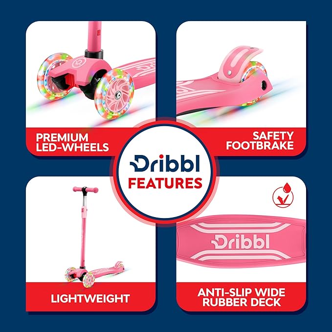 3-Wheel Kids Scooter - Lean-to-Steer Technology, Adjustable Height Handlebar, Wide Anti-Slip Deck, Scooter for Boys & Girls Ages 3+, Child Safety Approved, Support Riders Up to 165 lbs, Pink