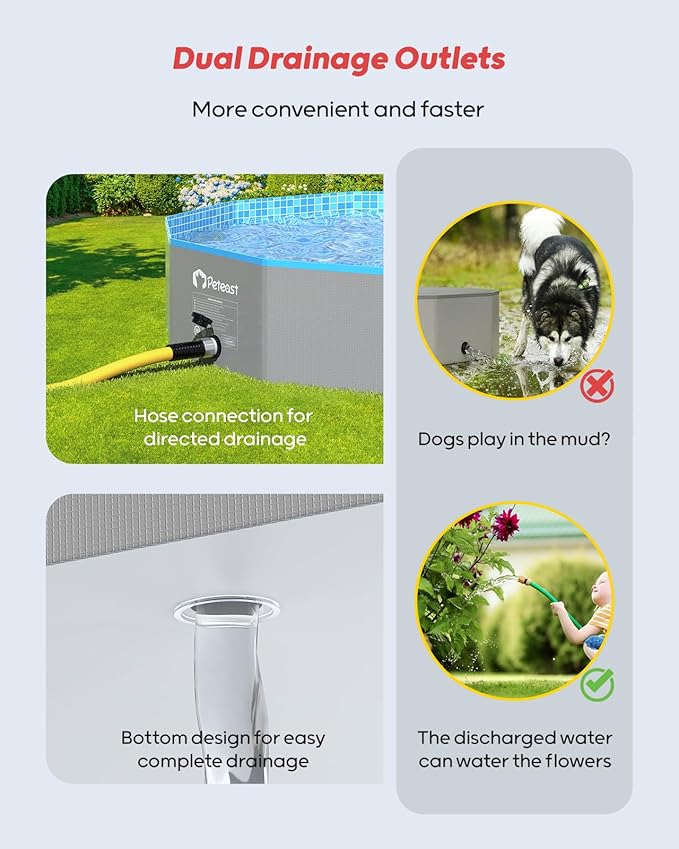 Peteast Foldable Dog Pool with Sturdy Round Design, Extra Large Portable Pet Bathtub, Durable 64" Diameter Portable Design for Backyard & Indoor Use (Includes 2 Flying Disks)