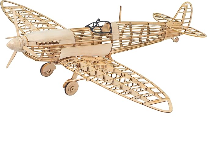 3D Wooden Puzzles DIY Spitfire Fighter Model Aircraft 1:25, Laser Cut Balsa Wood Model Airplane Kits to Build for Adults, Wooden Models Airplane Jigsaw Puzzles for Home Decoration Birthday Gift