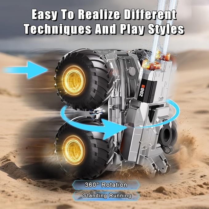 Waterproof Monster Truck Toy 4WD All-Terrain RC Cars, Amphibious Remote Control Car with Water Gun, Remote Control Boat Toys Gesture Sensing Rc Stunt Car, Birthday Gifts for Boys Age 8 9 10 11 12 Yrs