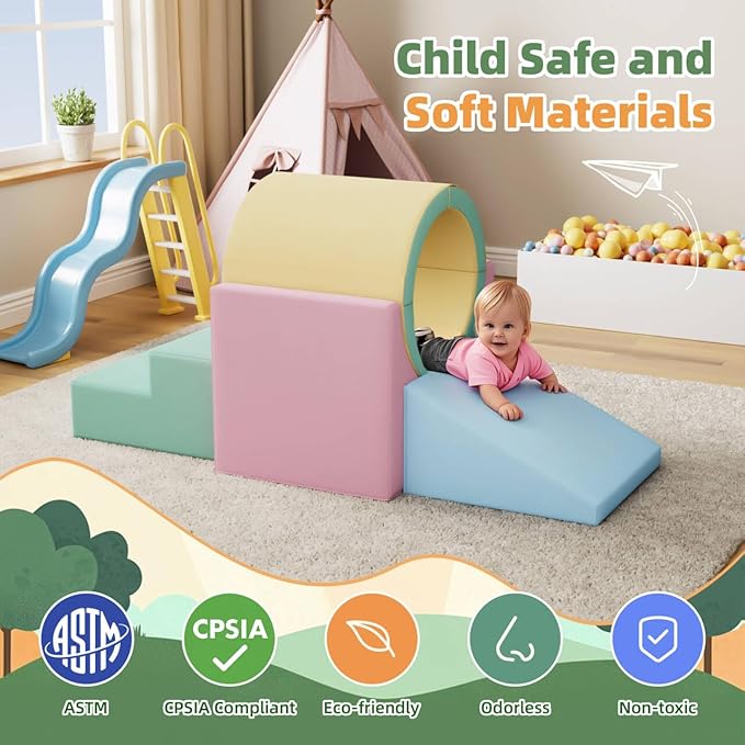 Betterhood Climbing Blocks - Kids Soft Foam Activity Playset - Toddler Couch Climber Gymnastics Equipment for Crawling and Sliding at Home, Preschool, Pink