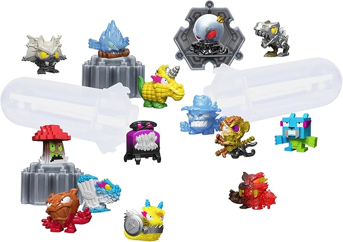 MRBEAST LAB Swarms Series 3, Hyper Fusion Series, 14 Pack Collectible Micro Beasts, 14 Collectible Stickers & 4 Fusion Caps to Build Out Your Own Septic Snow Globe
