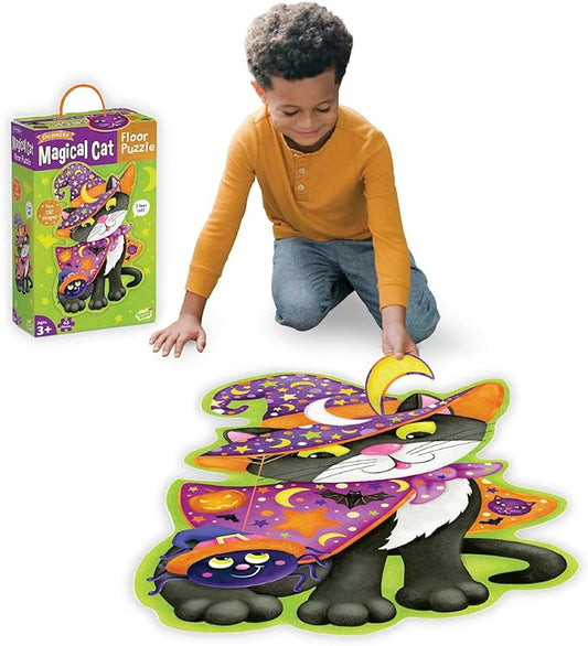 Peaceable Kingdom Shimmery Magical Cat Floor Puzzle, Giant Halloween Puzzle for Kids Ages 3 & up, Fun-Shaped Puzzle Pieces, Great for Classrooms