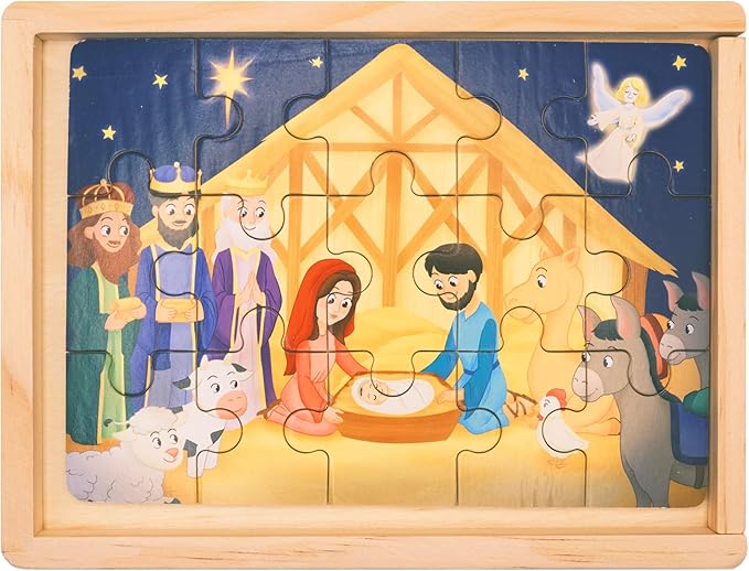 Bible Puzzles for Kids Ages 4-6 | 4-in-1 Wooden Jigsaw Puzzles in Box (15 pcs Each) | Christian Bible Gifts for Children | Easter Gifts for Kids | Nativity | The Last Supper (New Testament)