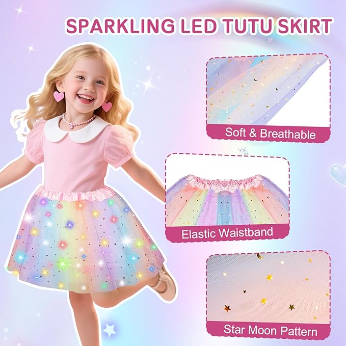Princess Dress Up for Girls, Light Up Princess Costume Cape Set, Birthday Gifts Toys for Girls 3 4 5 6 Years Old