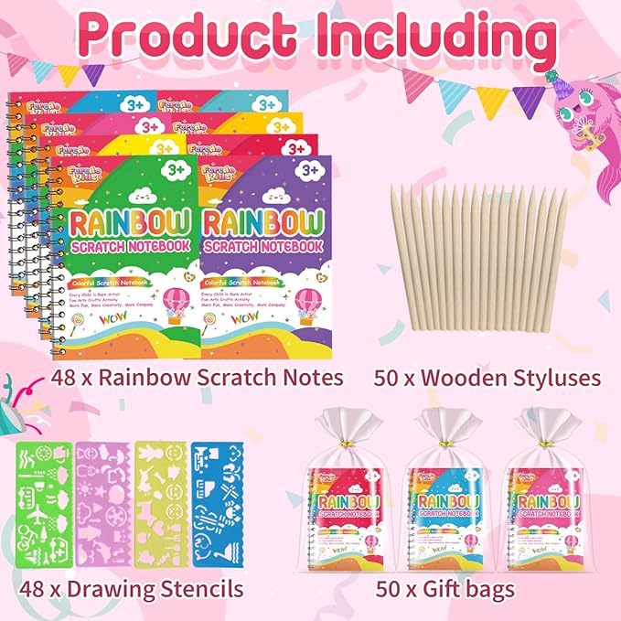 Party Favors for Kids: 48 Pack Rainbow Scratch Art Notebook Students Classroom Gifts Bulk for Girls Boys Goodie Bags Stuffers, Return Gifts for Birthday Party Favors Bulk Kids Crafts